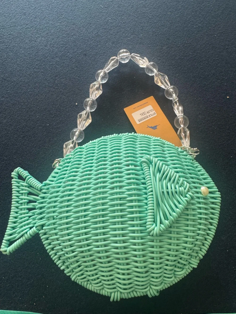Tommy Bahama teal Woven Fish-Shaped bag:crossbody,handle or clutch!🐠versatile! - Picture 11 of 14